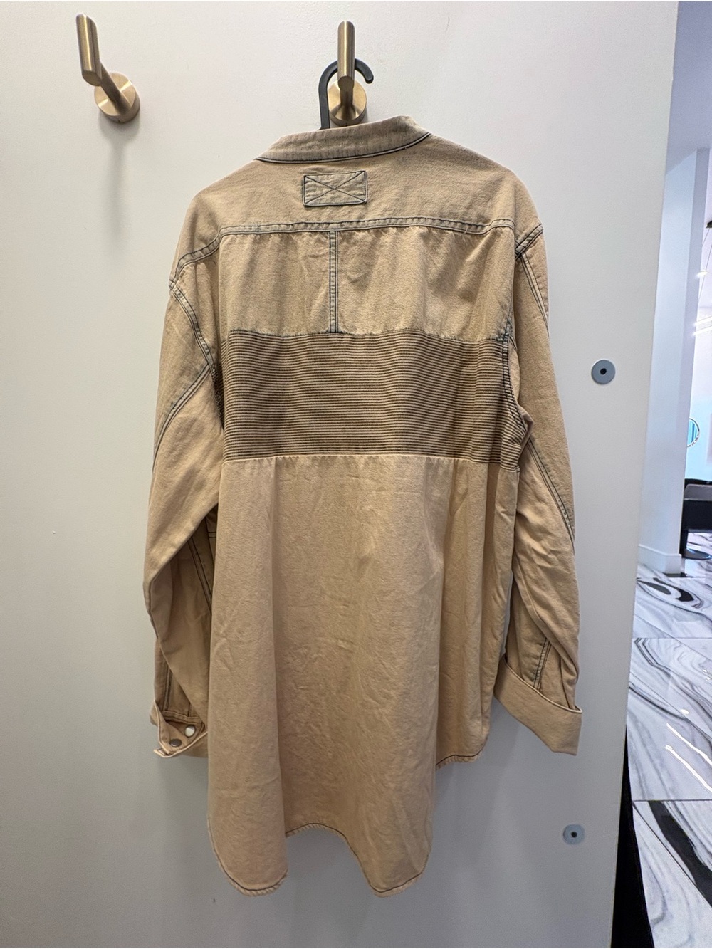 Free People Tan Button-Front Shirt Jacket with Ribbed Panel - Picture 3 of 3